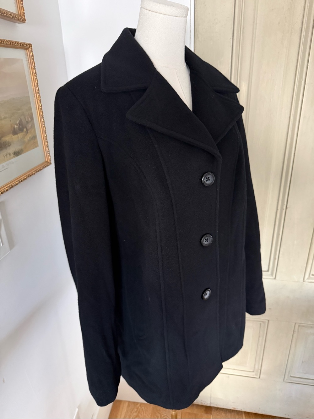 Wool & Cashmere Blend Pea Coat in Black by Croft and Barrow - Picture 3 of 9